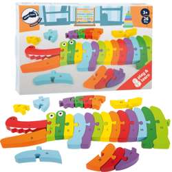 Drewniany krokodyl kolorowe puzzle układanka z literkami alfabet ABC