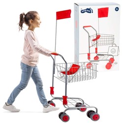 Dziecięcy wózek sklepowy Srebrny Koszyk dla dzieci z flagą Silver 3+ Small Foot