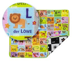Humbi dwustronna mata piankowa edukacyjna z alfabetem niemieckim EPE 180x150x1 cm