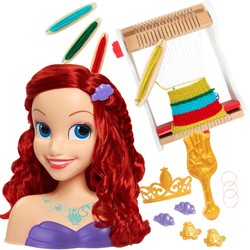 Księżniczki Disney Głowa do czesania i stylizacji włosów Arielka+Drewniane krosno tkackie Elsa i kolorowe nici