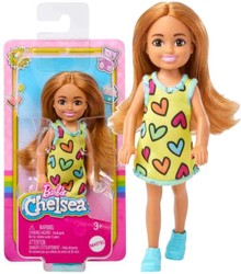 Lalka Barbie Chelsea Dziewczynka w sukience w serca mała laleczka 14 cm