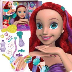 Lalka Duża Głowa do czesania i stylizacji włosów Deluxe Księżniczka Disney Ariel Arielka Mała Syrenka +akcesoria 