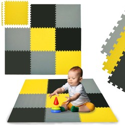 Mata piankowa podłogowa Humbi 180x180 Duże puzzle piankowe wodoodporne bezpieczne 9 szt. żółty, czary, czarny