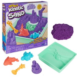Piasek kinetyczny plastyczny Kinetic Sand Zestaw zamek z fioletowym piaskiem + foremki taca i akcesoria Spin Master