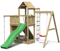 Plac zabaw drewniany ogrodowy duży Activer domek, zjeżdżalnia, huśtawka, ścianka, lina