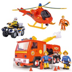 Strażak Sam zestaw Wóz Strażacki Jupiter, Helikopter Wallaby i Quad policyjny + figurki