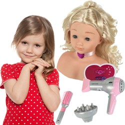 Zestaw 2W1 Lalka Głowa do stylizacji i czesania zabawkowa Suszarka Fryzjer Coralie dla dzieci + akcesoria Klein 