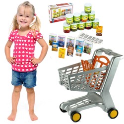 Zestaw 2W1 duży Wózek sklepowy na zakupy dla dzieci Zabawkowe Mini Produkty spożywcze Klein 