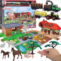 Zestaw Duża farma zagroda ze zwierzętami + 5 pojazdów