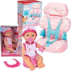 Zestaw Fotelik samochodowy dla lalek Baby Huggles + lalka bobas funkcyjny noworodek siusiający New Born 30 cm