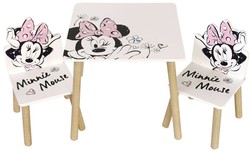 Zestaw Myszka Minnie drewniany stolik + dwa krzesełka