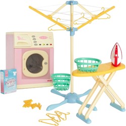 Zestaw do prasowania i suszenia - żelazko, deska i suszarka + Zabawkowa elektroniczna Pralka różowa dla dzieci św/dź