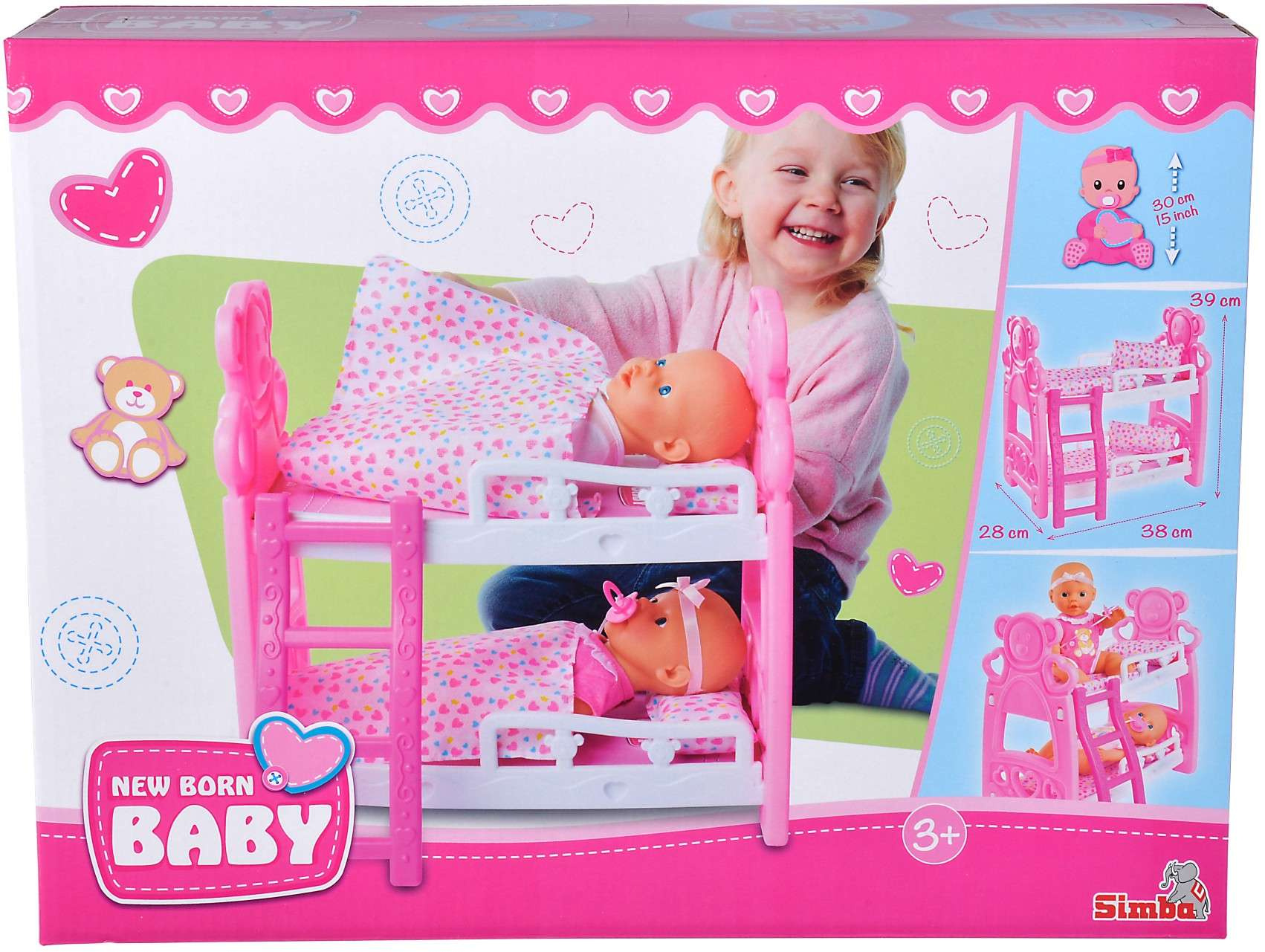 New Born Baby Łóżko piętrowe dla lalek + akcesoria : Humbi.pl