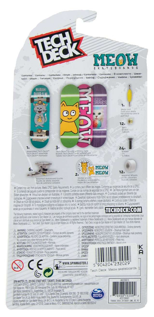 Tech Deck zestaw 4 deskorolki fingerboardy Meow do złożenia + akcesoria