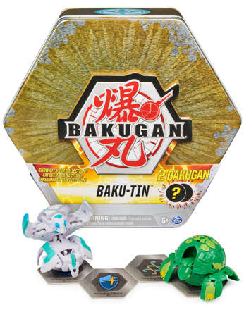 Bakugan Baku-Tin złota puszka 2 figurki karty