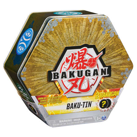 Bakugan Baku-Tin złota puszka 2 figurki karty