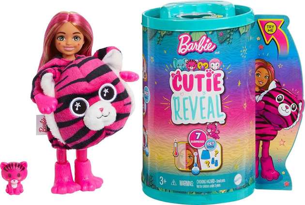 Barbie Chelsea Cutie Reveal Lalka niespodzianka seria Dżungla Tygrys