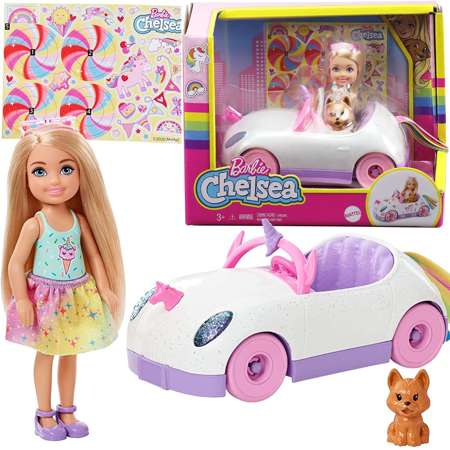Barbie Chelsea Tęczowy zestaw z autem i lalką