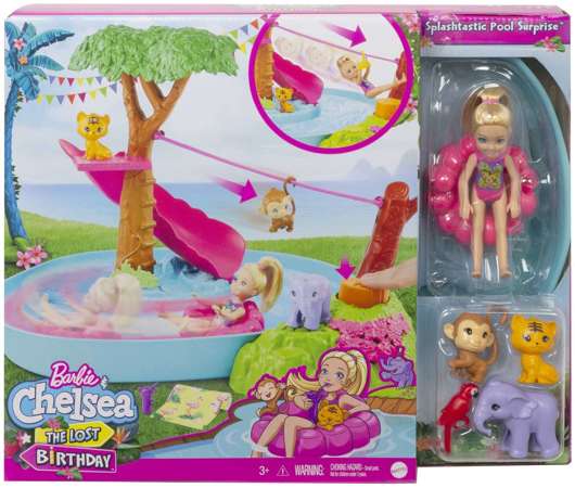 Barbie Chelsea Urodziny w basenie z laleczką i akcesoriami