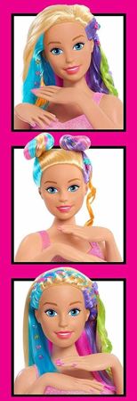 Barbie Duża Głowa do stylizacji czesania makijażu tęczowe włosy
