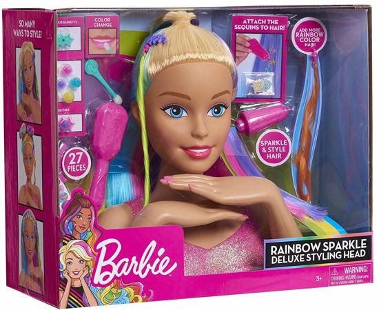Barbie Duża Głowa do stylizacji czesania makijażu tęczowe włosy
