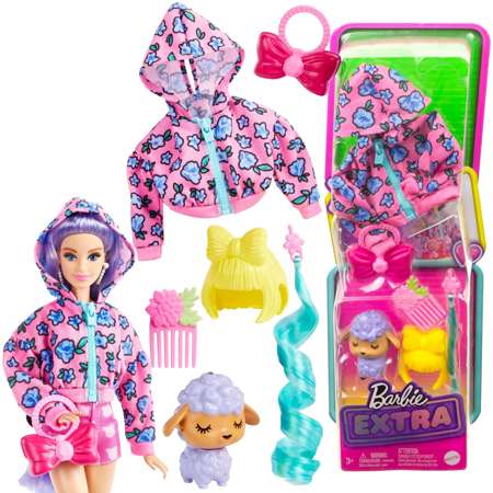 Barbie Extra Zestaw ubranek i akcesoriów dla lalki oraz zwierzątko Owieczka 