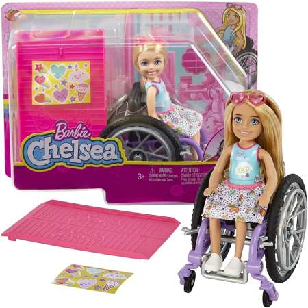Barbie Lalka Chelsea na wózku inwalidzkim