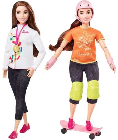 Barbie Olimpijka Skateboarding Tokyo 2020 + Ubranko dla lalki Puma żółte