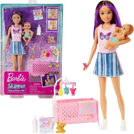Barbie Opiekunka lalka Skipper zestaw z łóżeczkiem