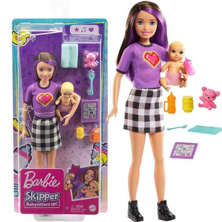 Barbie Opiekunka w brązowych włosach z niemowlakiem