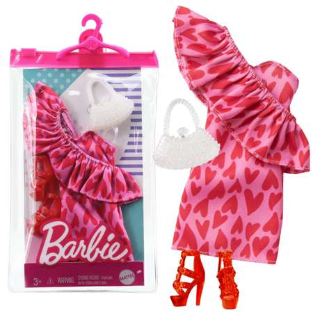 Barbie Zestaw ubranek sukienka w serduszka z akcesoriami