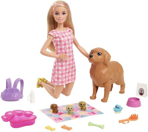 Barbie zestaw Narodziny Piesków lalka i zwierzęta