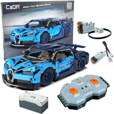 Cada C61028W Klocki supersamochód niebieski pojazd Bugatti 1200 el. + Power System do zdalnego sterowania pojazdów