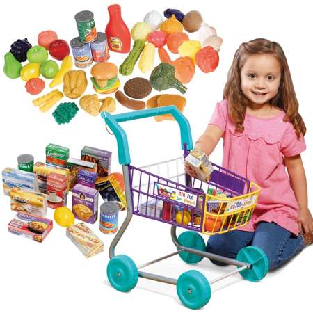 Casdon Wózek sklepowy z zakupami 48 cm+Zestaw produktów spożywczych do zabawy