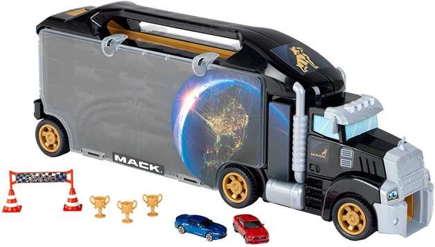 Ciężarówka transporter Mack z akcesoriami + 20 autek Hot Wheels