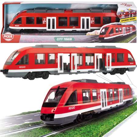 Czerwony Pociąg miejski z otwieranymi drzwiami realistyczny Tramwaj Regio 3+
