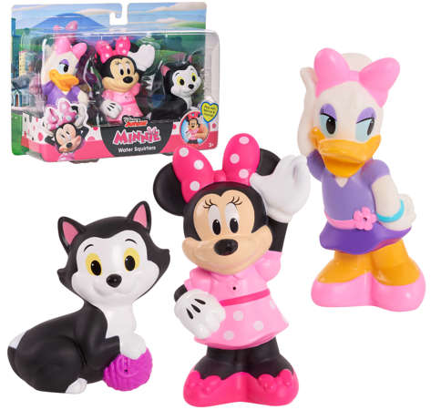 Disney Myszka Minnie Zestaw 3 zabawek do wody Myszka Minnie, Kaczka Daisy i czarno-biały kotek tryskają wodą