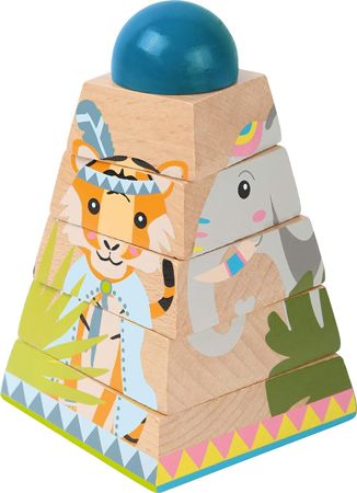 Drewniana Układanka Piramida ze zwierzątkami Cube Puzzle Tower Jungle