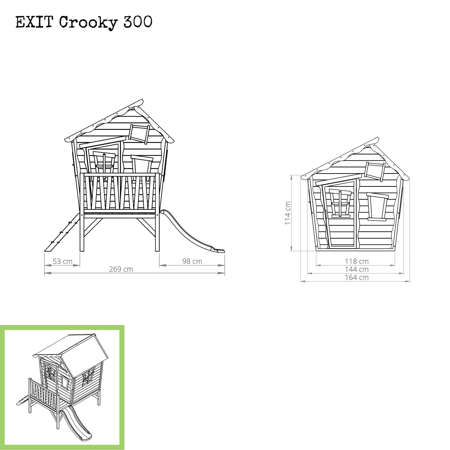 Drewniany domek do zabawy z werandą i zjeżdżalnią Crooky 300 szaro-beżowy