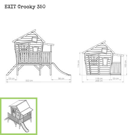 Drewniany domek do zabawy z werandą i zjeżdżalnią Crooky 350 szaro-beżowy