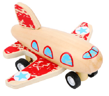 Drewniany samolot czerwony figurka pojazd