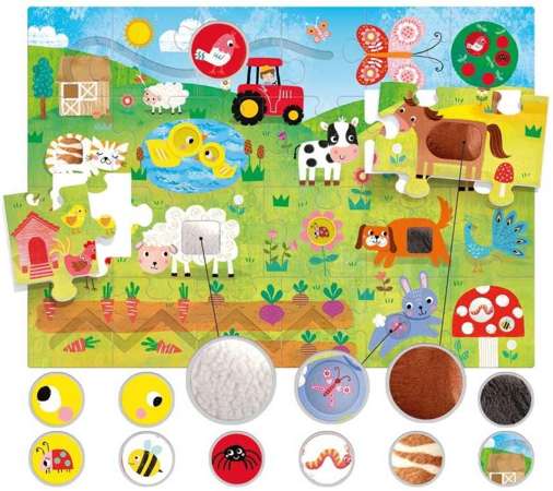 Duże puzzle sensoryczne Montessori Farma 21 elementów