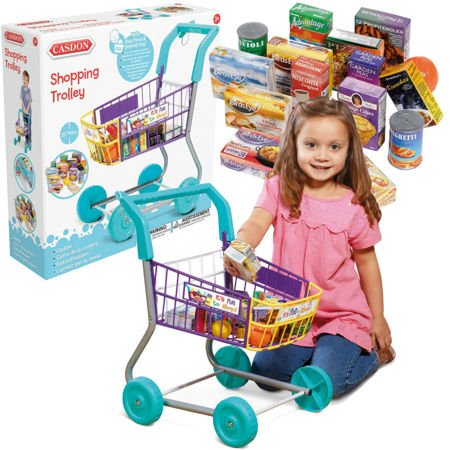 Duży zestaw Wózek sklepowy z zakupami dla dzieci kolorowy Supermarket Casdon 48 cm