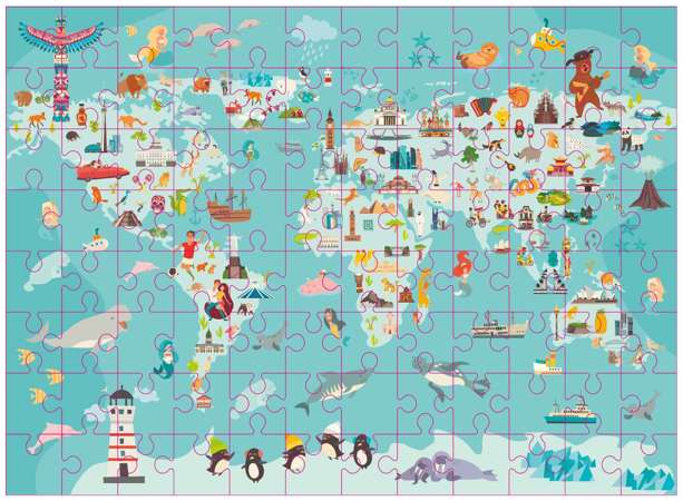Grafix Puzzle edukacyjne mapa świata sławne budynki zwierzątka 96 el.