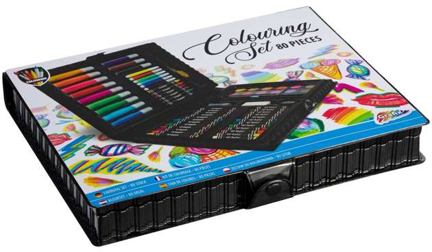 Grafix duży zestaw artystyczny do kolorowania mazaki kredki farbki 80 elementów