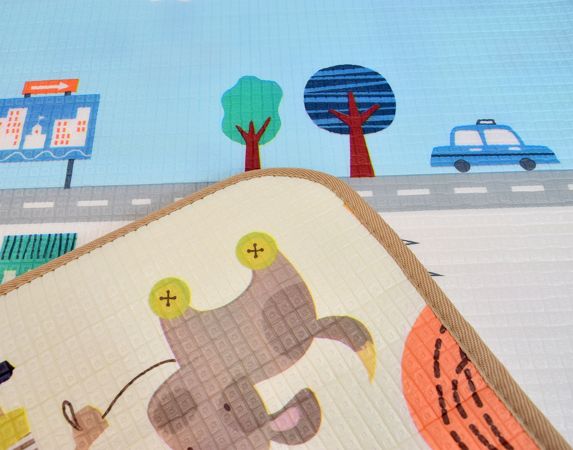 Humbi Dwustronna edukacyjna mata piankowa Uliczki Zwierzęta 180 x 150 x 1,5 cm pastelowa gruba