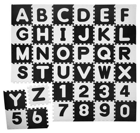 Humbi Puzzle piankowe Mata piankowa edukacyjna czarno-biała Alfabet Cyfry kontrastowa