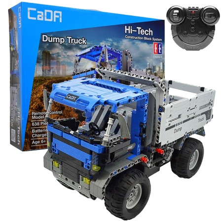 Klocki Konstrukcyjne CaDA Hi-Tech Zdalnie Sterowana Wywrotka Niebieska Ciężarówka 37 cm Dump Truck Pojazd budowlany 638 elementów RC