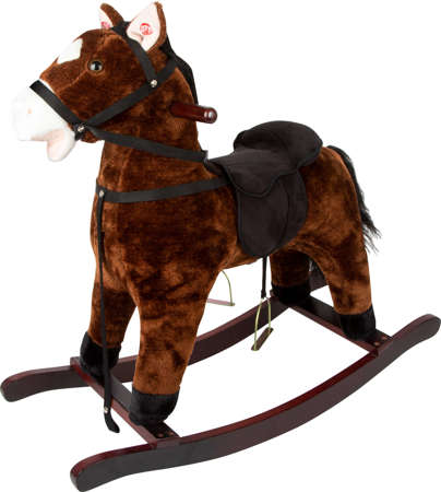 Koń na biegunach Toffee z siodłem ze strzemionami i dźwiękami rżenia i galopu