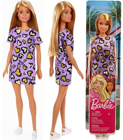 Lalka Barbie w letniej fioletowej sukience w serca Mattel GHW49